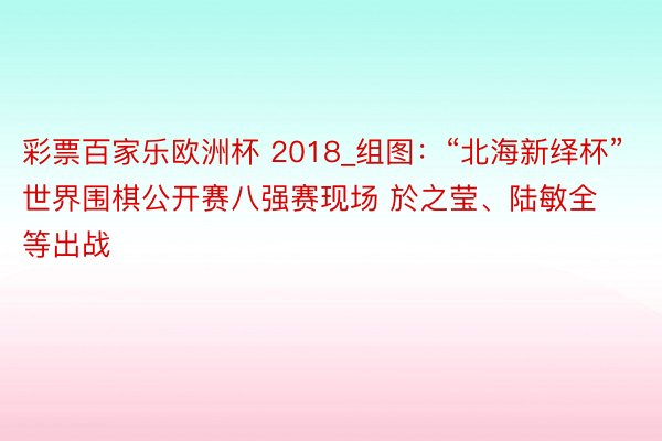 彩票百家乐欧洲杯 2018_组图：“北海新绎杯”世界围棋公开赛八强赛现场 於之莹、陆敏全等出战