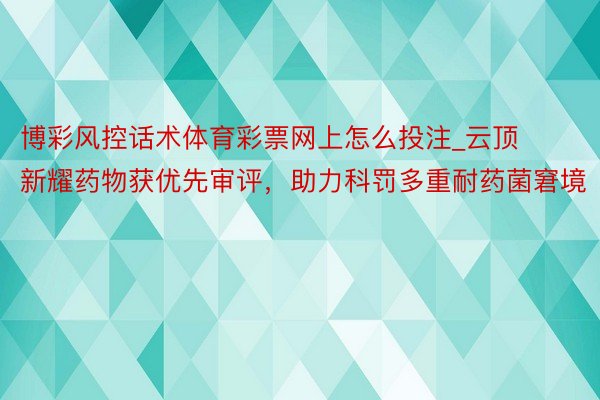 博彩风控话术体育彩票网上怎么投注_云顶新耀药物获优先审评，助